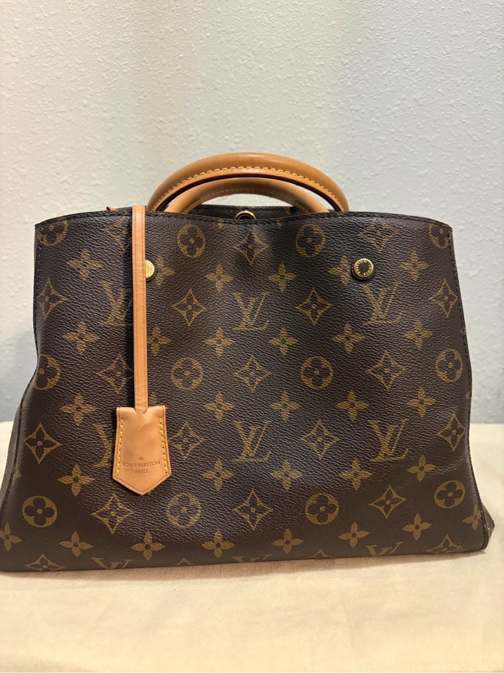 Louis Vuitton Brown Monogram Satchel with Natural Vachetta Handles